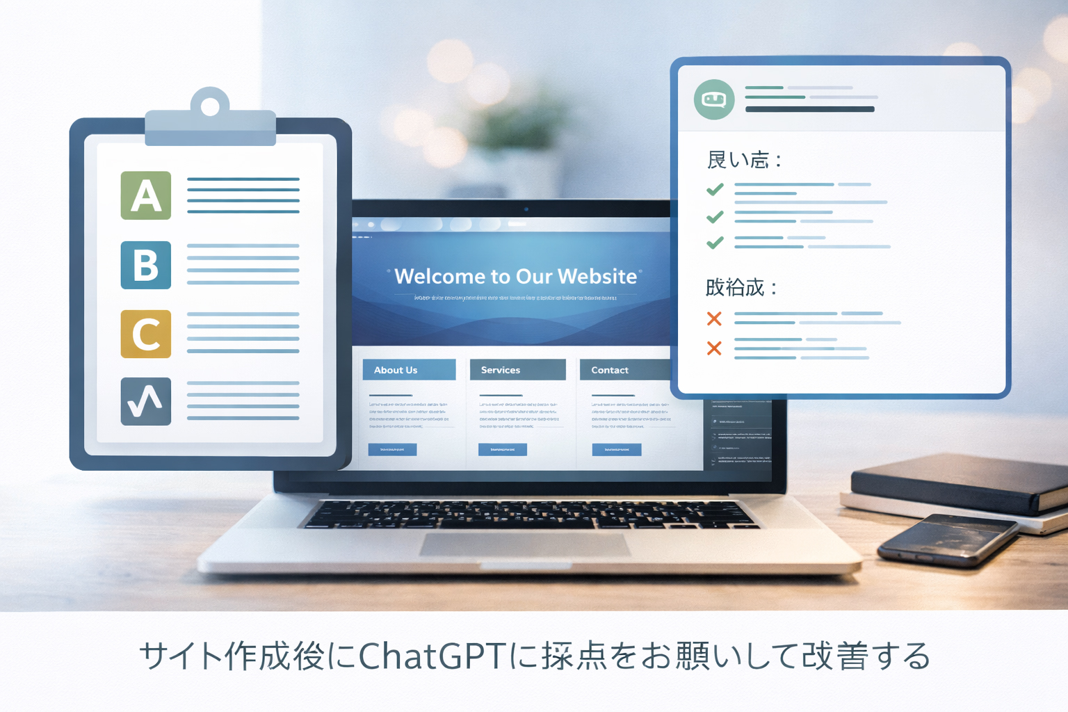ホームページの品質確認とレビューのイメージ